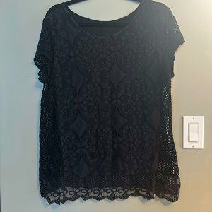 Black Lacey-Mesh Crochet Short Sleeve Top 🖤